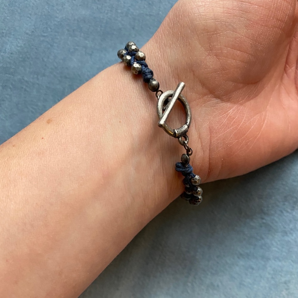 ⭐️ EUC Braided Metal Bead Bracelet, Navy Blue Cording, Boho Accessories, Jewelry - Picture 5 of 5